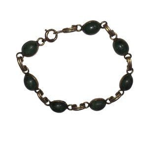 Gold Filled Forest Jade Nephrite Cabochon Bracelet